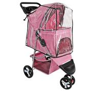Actiaspet - Foldable Pet Stroller with Weather Protection and Swivel Wheels | 15kg Carrying Capacity (Pink, Stroller + Cover)