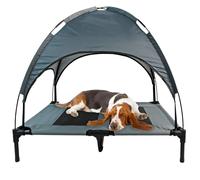 Actiaspet Large Grey Elevated Dog Bed with Canopy