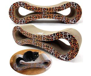 Actiaspet - Leopard Print Cardboard Cat Scratching Post/Sofa Bed Style with Catnip | 86.5 x 25 x 26 cm