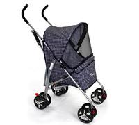 Actiaspet Pet Stroller with Waterproof Cover Foldable with Swivel Wheels 15 kg Carrying Capacity (Blue Check, Stroller)