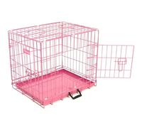 Actiaspet Pink Foldable Metal Dog Cage Crate with Removable Tray (Pink, Large)