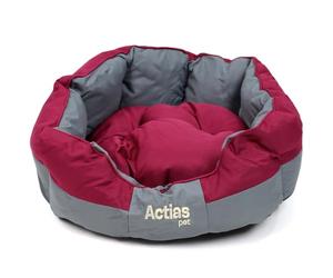 Actiaspet - Small Burgundy/Grey Waterproof Dog Bed with Reversible Cushion | 50x40x20cm