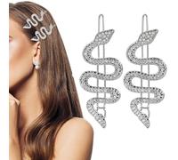 ACTIMED 2PCS Sparkly Rhinestone Snake Hair Clips, Silver Hair Clip, Metal Alloy Snake Hair Pins and Barrettes, Women's Hair Jewelry Accessories and Headdress (Silver).