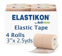 Actimove Elastikon Elastic Adhesive Tape, 3" x 2.5', 4 Count - Compression Support for Sprains, Strains, Muscle Injuries, Sports Recovery, Flexible Design
