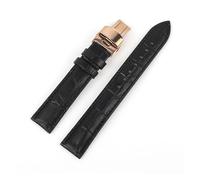 ACTINPANT 1pc Genuine Leather Bamboo Pattern Strap Butterfly Buckle Black Brown Blue Watchband 18mm 20mm 22mm 24mm Bracelet Watch Accessories(Black-RG Butterfly,18mm)