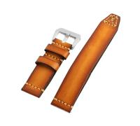 ACTINPANT 1pc Vintage Genuine Leather Watch Strap 18mm 20mm 22mm 24mm 26mm Men Cowhide Double Layer Handmade Watchband Bracelet(Silver Buckle,24mm)