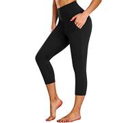 ACTINPUT Capri Leggings for Women High Waisted Tummy Control 3/4 Length Leggings Sports Workout Gym Running Yoga Pants with Pockets (1pc Black,S-M)