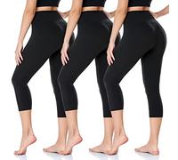 ACTINPUT Capri Leggings for Women High Waisted Tummy Control 3/4 Length Leggings Sports Workout Gym Running Yoga Pants(3pc Black,L-XL)