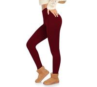 ACTINPUT Thermal Leggings Women High Waisted Thick Fleece Lined Leggings Long Winter Warm Stretchy Leggings Tights Burgundy