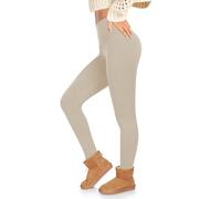ACTINPUT Thermal Leggings Women High Waisted Thick Fleece Lined Leggings Long Winter Warm Stretchy Leggings Tights Beige