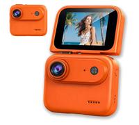Action Camera 4K 360°, Multi-Functional Flip Screen Camera for Vlogging and Cycling, Universal 1/4" Multi-Functional Flip Screen, Compact Panoramic Cameras for Vlog Cycling Travel (Orange,With32G)
