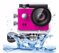 Action Camera 4K Ultra HD 1080P 12MP 2 inch LCD Screen WiFi Sports Camera, 170 Degrees Wide Angle Lens, 30m Waterproof, Remote Control, Rechargeable Batteries and Accessories Kit (Pink)
