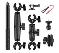 Action Camera Motorcycle Mount Accessories for Insta360 x4, Motorcycle Kit for Insta360 X4 X3 X2 360 Degree Rotation, Double Clamp Double Stability Motorcycle Mount Selfie Stick for Motorcycle