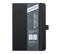 Action Day Open Spine Dotted Grid Notebook Journal, Designed to Open as Flat as Possible, Makes It Easy for You to Take Notes, 2 Bookmarks, Closure, Pen Loop, Pocket, Premium Paper, Hardcover