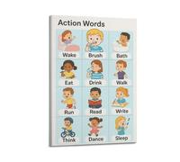 Action Words Chart Wall Art, Educational Decor, Vocabulary - Learning Poster Artistic Wall Mural Modern Hanging Decor Poster12x18inch(30x45cm)