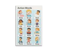 Action Words Chart Wall Art, Educational Decor, Vocabulary - Learning Poster Artistic Wall Mural Modern Hanging Decor Poster16x24inch(40x60cm)