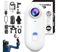 ActionSnap - Thumb Action Camera, Mini 4K Thumb Action Camera, Wearable Gosnap Body Cam, 30M Waterproof, 170° Wide Angle with 10 Complete Accessories for Bike Cycling, Pet, Vlogging (White,64G)