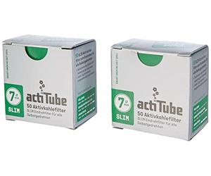 actiTube 17550 2 x Activated Carbon Filter in Box of 50 2 x 50 100 Activated Carbon Slim Filter, Carbon, Silver, 5 x 4 x 3 cm, 2 Units