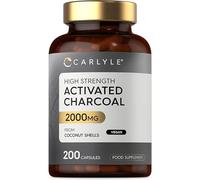 Activated Charcoal Capsules 2000mg | High Strength Activated Charcoal Powder from Coconut Shells | 200 Vegan Tablets | by Carlyle
