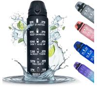 Active 100 1 Litre Water Bottle With Time Markings, BPA Free and Non-Toxic Drinks Bottle, Leakproof Sports Water Bottle 1l For Gym Bottle, Running Bottle, Cycling, School and Office