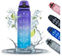 Active 100 1 Litre Water Bottle With Time Markings, BPA Free and Non-Toxic Drinks Bottle, Leakproof Sports Water Bottle 1l For Gym Bottle, Running Bottle, Cycling, School and Office