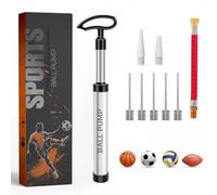 Active 100 Portable Ball Pump with Needle - Hand Pump with Nozzle & Extension Hose, for Football, Basketball, Volleyball, Durable Aluminium-alloy Tube,Ergonomic Design, Fast Air Inflator (Silver)