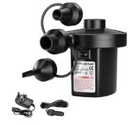 Active 100 Portable Electric Air Pump - Quick Inflate & Deflate, 3 Nozzles, 50W AC/DC (110-240V/12V) - Durable with Overheat Protection - Perfect for Airbed, Pools, and Outdoor Use (Black)