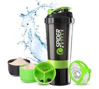 Active 100 Protein Shaker Bottle 500ml With Extra Compartment - Gym Shaker Bottle For Men & Women, Perfect For Protein Shakes & Supplements (Green)