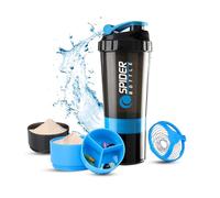 Active 100 Protein Shaker Bottle 500ml With Extra Compartment - Gym Shaker Bottle For Men & Women, Perfect For Protein Shakes & Supplements (Blue)