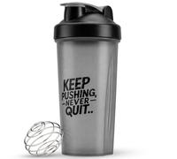 Active 100 Protein Shaker Bottle 600ml, Leakproof with Stainless Steel Wire Mixing Ball, BPA-Free, Dishwasher Safe Gym Shaker for Protein Shakes, Smoothies, Pre-Workout & Supplements (Black & Black)