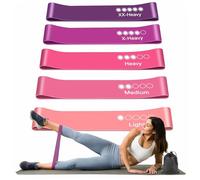 Active 100 Resistance Bands, Set of 5 Different Levels, Exercise Band for Home Gym, Training and Yoga with Carrying Bag (Pink-Purple)