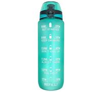Active 100 Water Bottle 1L Sports Water Bottle with Motivational Time Marker, Dishwasher Safe Leak-proof Drink Bottle BPA Free Non-Toxic for Running,cycling, Gym, School & Office (Green)