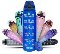 Active 100 Water Bottle 1L Sports Water Bottle with Motivational Time Marker, Dishwasher Safe Leak-proof Drink Bottle BPA Free Non-Toxic for Running,cycling, Gym, School & Office (Blue)