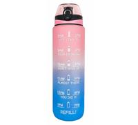 Active 100 Water Bottle 1L Sports Water Bottle with Motivational Time Marker, Dishwasher Safe Leak-proof Drink Bottle BPA Free Non-Toxic for Running,cycling, Gym, School & Office (Pink Blue)