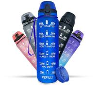 Active 100 Water Bottle 1L Sports Water Bottle with Motivational Time Marker, Dishwasher Safe Leak-proof Drink Bottle BPA Free Non-Toxic for Running,cycling, Gym, School & Office (Blue)