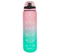 Active 100 Water Bottle 1L Sports Water Bottle with Motivational Time Marker, Dishwasher Safe Leak-proof Drink Bottle BPA Free Non-Toxic for Running,cycling, Gym, School & Office (Pink Gradeint)