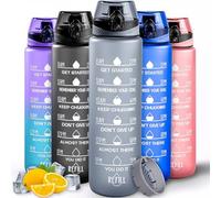 Active 100 Water Bottle 1L Sports Water Bottle with Motivational Time Marker, Leak-Proof Drink Bottle BPA Free Non-Toxic for Running, Cycling, Gym, School & Office