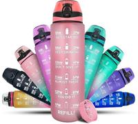 K-MART Water Bottle 1L Sports Water Bottle with Motivational Time Marker, Dishwasher Safe Leak-proof Drink Bottle BPA Free Non-Toxic for Running,cycling, Gym, School & Office (Pink)