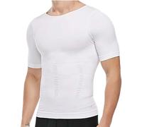 Active Athletic Running Tops for Mens Men's Body Shaper Slimming Shirt Tummy Vest Thermal Compression Base Layer Slim Muscle Short Sleeve Shapewear Turtle Neck Top Pack for Men (White, L)