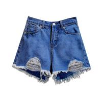 Active Combat Jean Shorts Womens Ripped Distressed Stretchy High Waisted Denim Shorts with Pockets Cut Off Frayed Raw Hem Casual Hot Pants Summer Fashion Beach Vacation Clothes Petite to Curve S-5XL