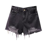 Active Combat Jean Shorts Womens Ripped Distressed Stretchy High Waisted Denim Shorts with Pockets Cut Off Frayed Raw Hem Casual Hot Pants Summer Fashion Beach Vacation Clothes Petite to Curve S-5XL
