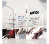 Active Decor Personalised Acrylic Trophy Plaque - Rectangular Glass-Effect Block Award with Custom Logo or Symbol - Corporate Recognition Desk Trophy - Employee of the Month, Office and Sports Awards