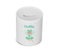 Active Decor PERSONALISED Printed Ceramic, children’s Piggy Bank/Money Saving Box Blue Fairy Design