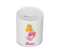 Active Decor PERSONALISED Printed Ceramic, children’s Piggy Bank/Money Saving Box Pink Mermaid Design