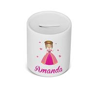 Active Decor PERSONALISED Printed Ceramic, children’s Piggy Bank/Money Saving Box Pink Princess Design