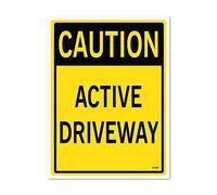 Active Driveway Caution Sign, Black on Yellow Vinyl Sticker, 12x8 Inch