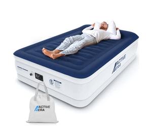 Active Era Luxury Double Inflatable Mattress with Built-in Electric Pump | Puncture-Resistant Flocked Airbed for Home Guests & Camping | Fast 3-Min Inflation Raised Air Mattress 193x137x36.5cm