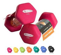 ACTIVE FOREVER Dumbbells 2×1kg, Set of 2, Hex Dumbbells Pair, Neoprene Waterproof Non-slip Dumbells Set (Pink)