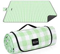 ACTIVE FOREVER Picnic Blanket Portable, 200 x 200CM Large Waterproof Picnic Mats with Carrying Handle, Outdoor Beach Blanket Sandproof for Camping, Beach, Garden, Family Picnic, Green Plaid