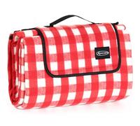 ACTIVE FOREVER Picnic Blanket Portable, 200x200CM Extra Large Waterproof Picnic Mats with Carrying Handle, Outdoor Rugs for Camping, Travel, Park, Beach, Garden, Family Gathering, Red White Plaid